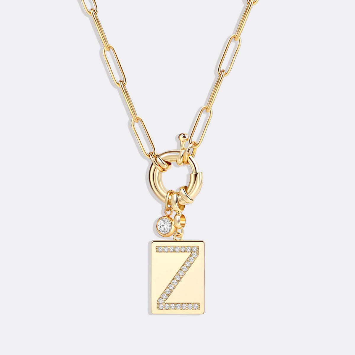 Pave Initial Pendant Necklace with Paperclip Chain