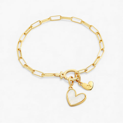 Mother Of Pearl Initial Heart Charm Bracelet