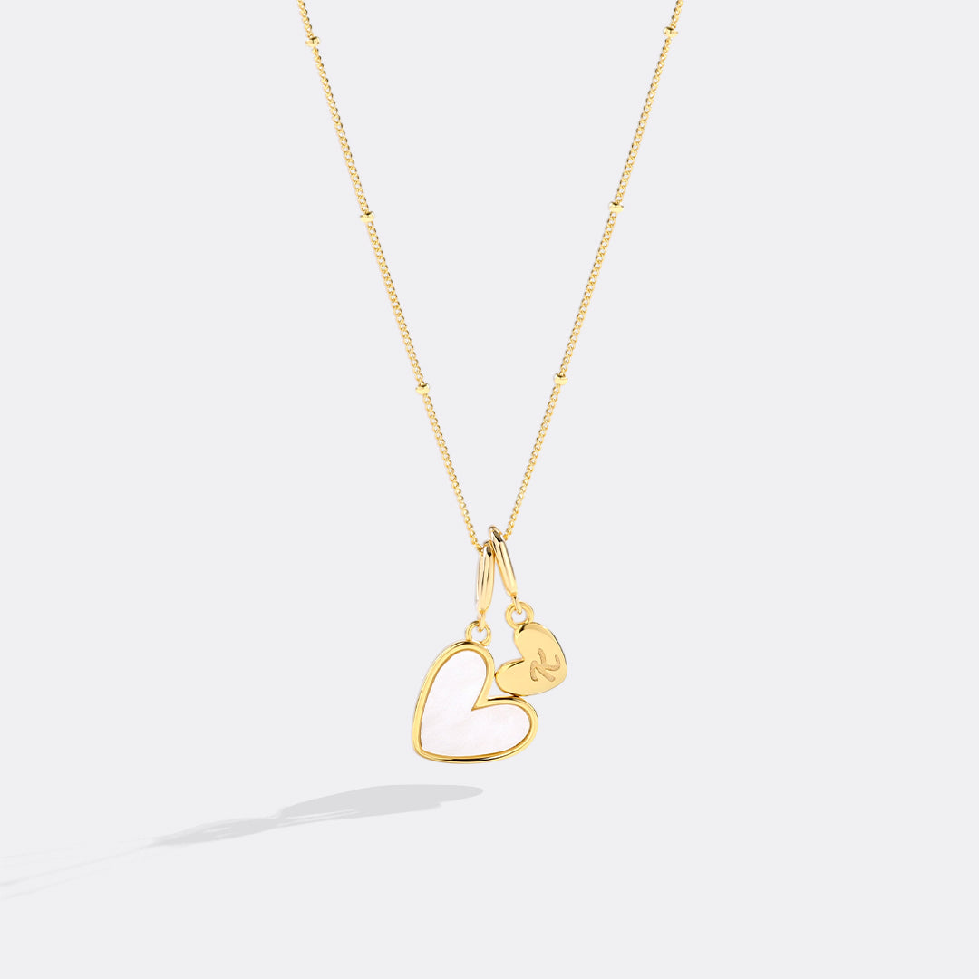 Mother Of Pearl Heart Initial Necklace