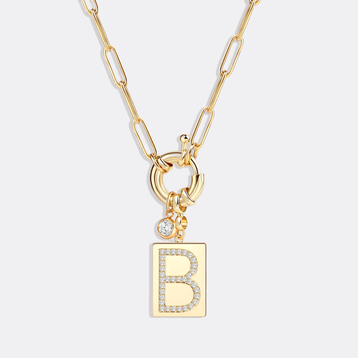 Pave Initial Pendant Necklace with Paperclip Chain
