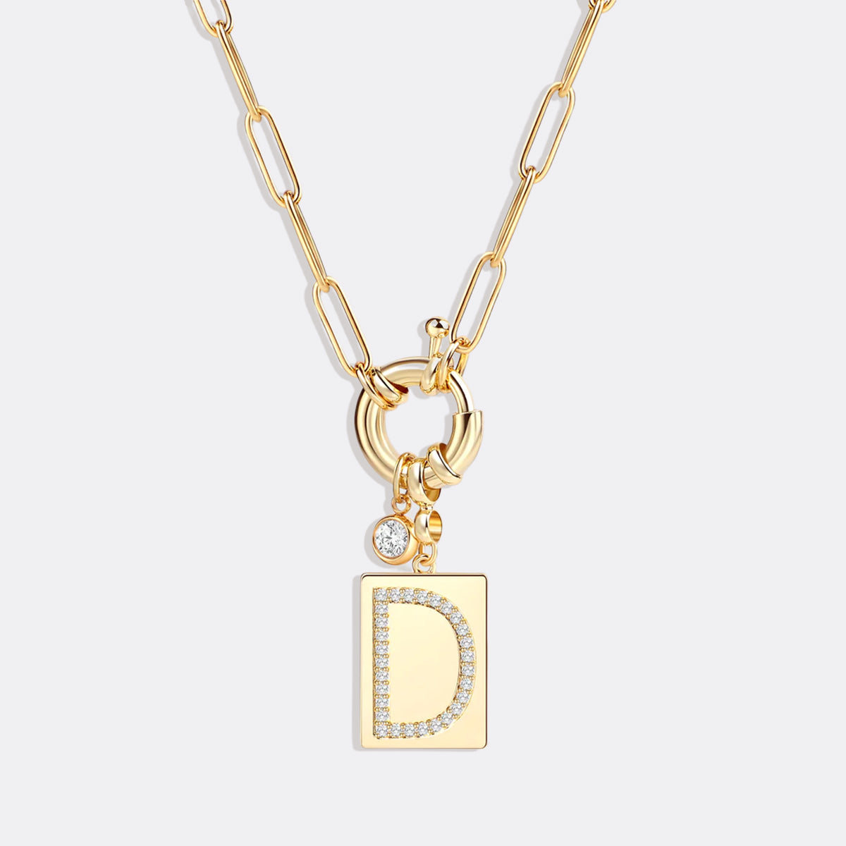 Pave Initial Pendant Necklace with Paperclip Chain