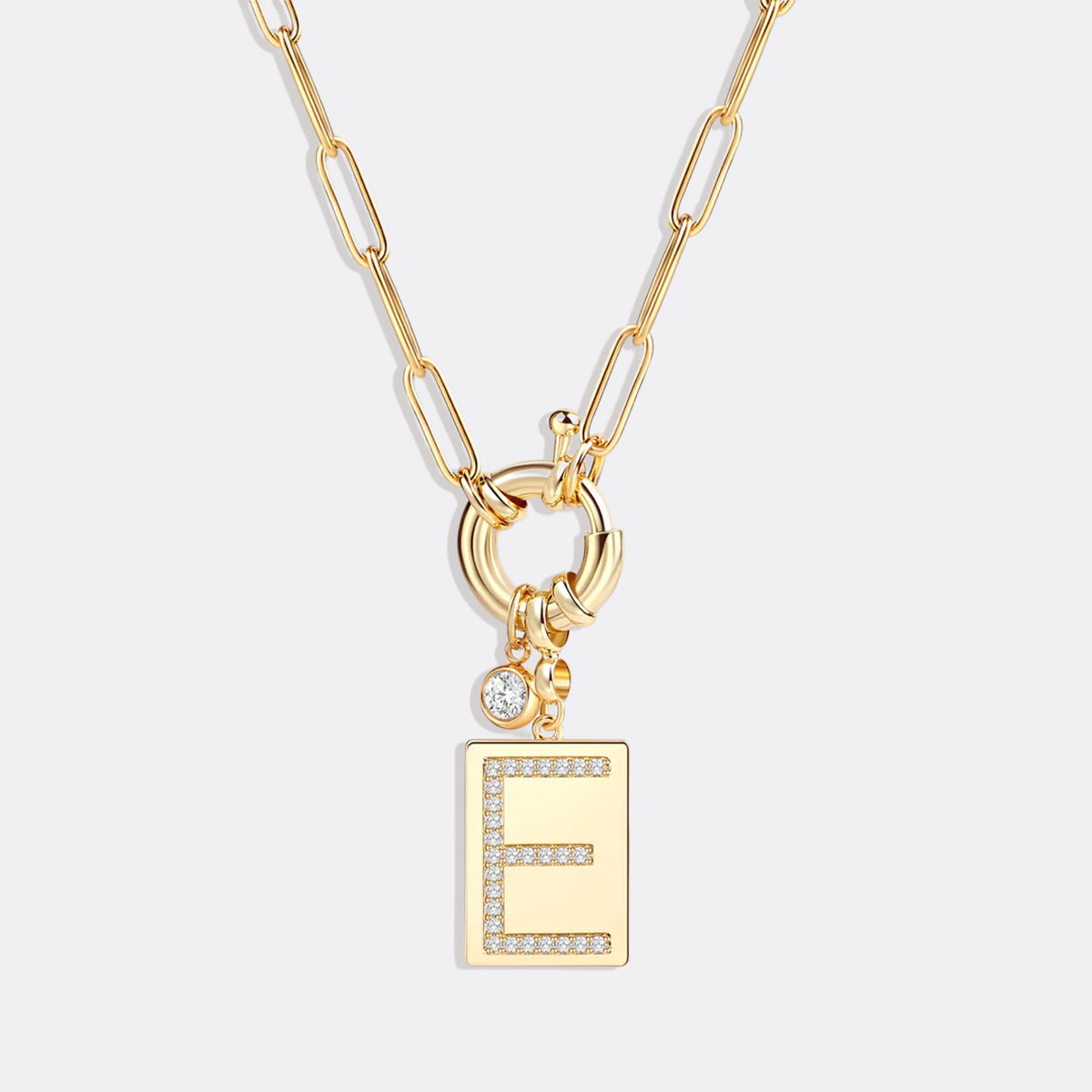 Pave Initial Pendant Necklace with Paperclip Chain