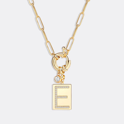 Pave Initial Pendant Necklace with Paperclip Chain