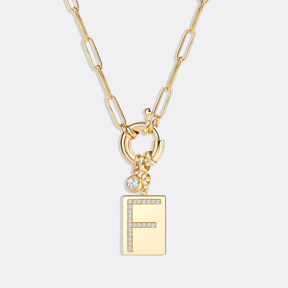 Pave Initial Pendant Necklace with Paperclip Chain