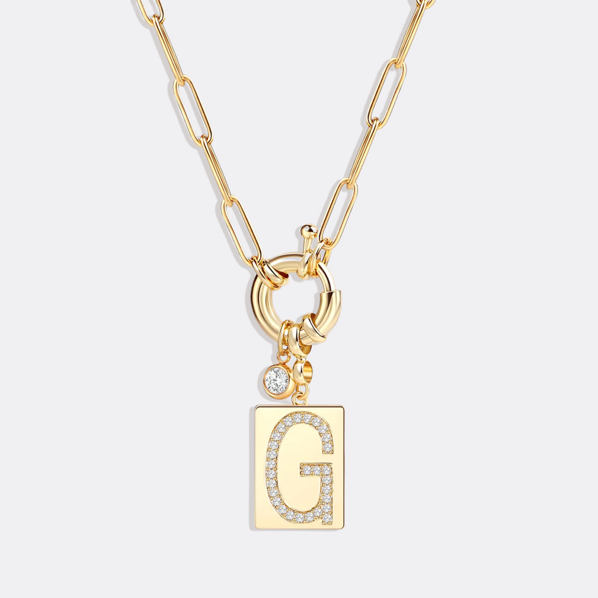 Pave Initial Pendant Necklace with Paperclip Chain