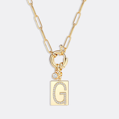 Pave Initial Pendant Necklace with Paperclip Chain