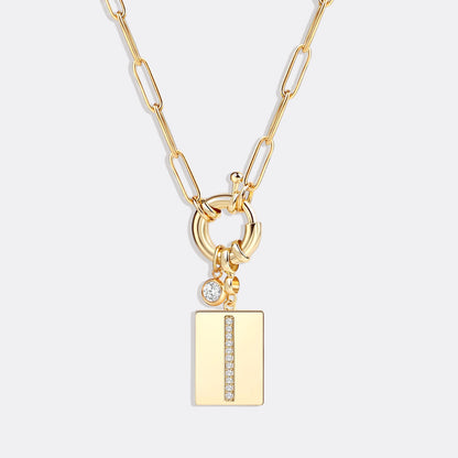 Pave Initial Pendant Necklace with Paperclip Chain
