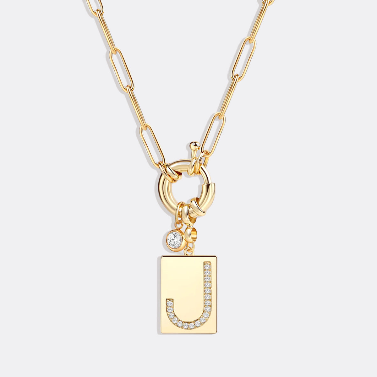 Pave Initial Pendant Necklace with Paperclip Chain