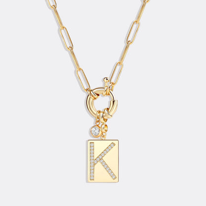 Pave Initial Pendant Necklace with Paperclip Chain