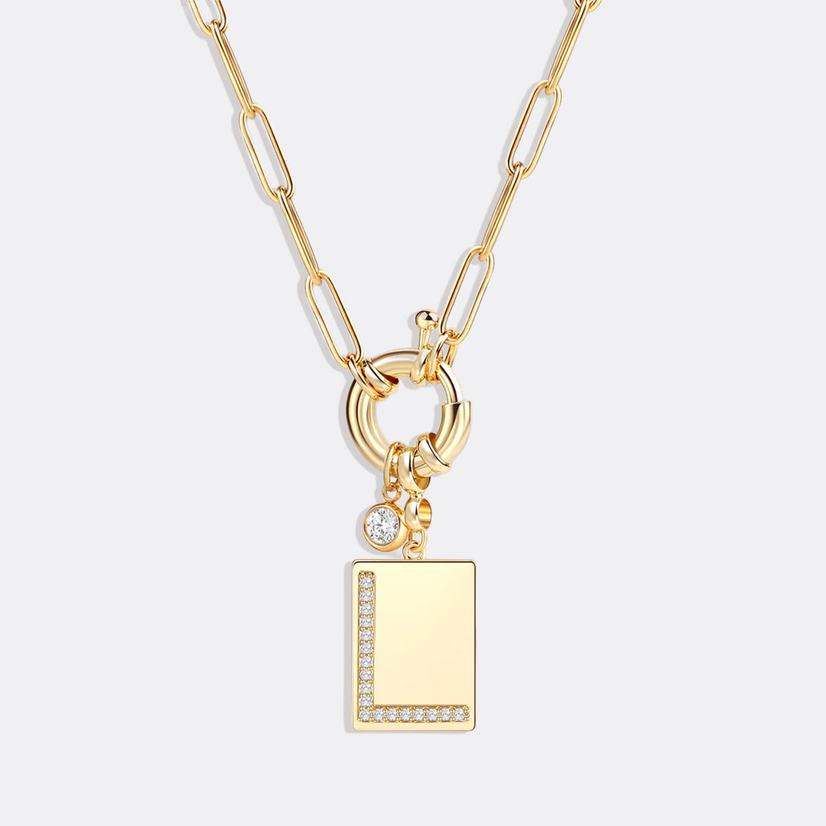 Pave Initial Pendant Necklace with Paperclip Chain