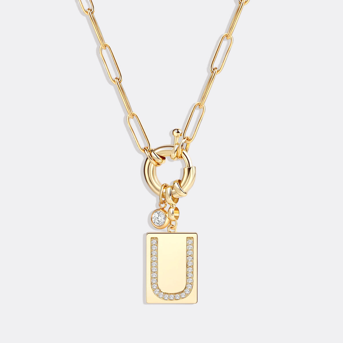 Pave Initial Pendant Necklace with Paperclip Chain