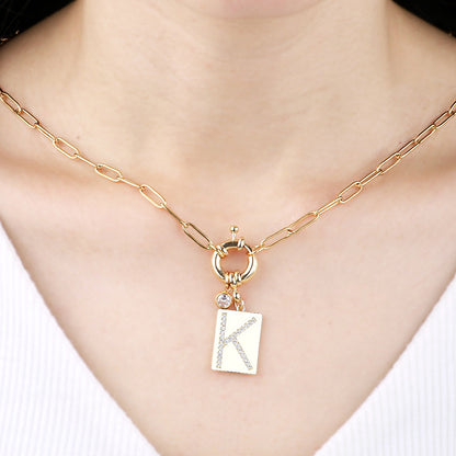 Pave Initial Pendant Necklace with Paperclip Chain