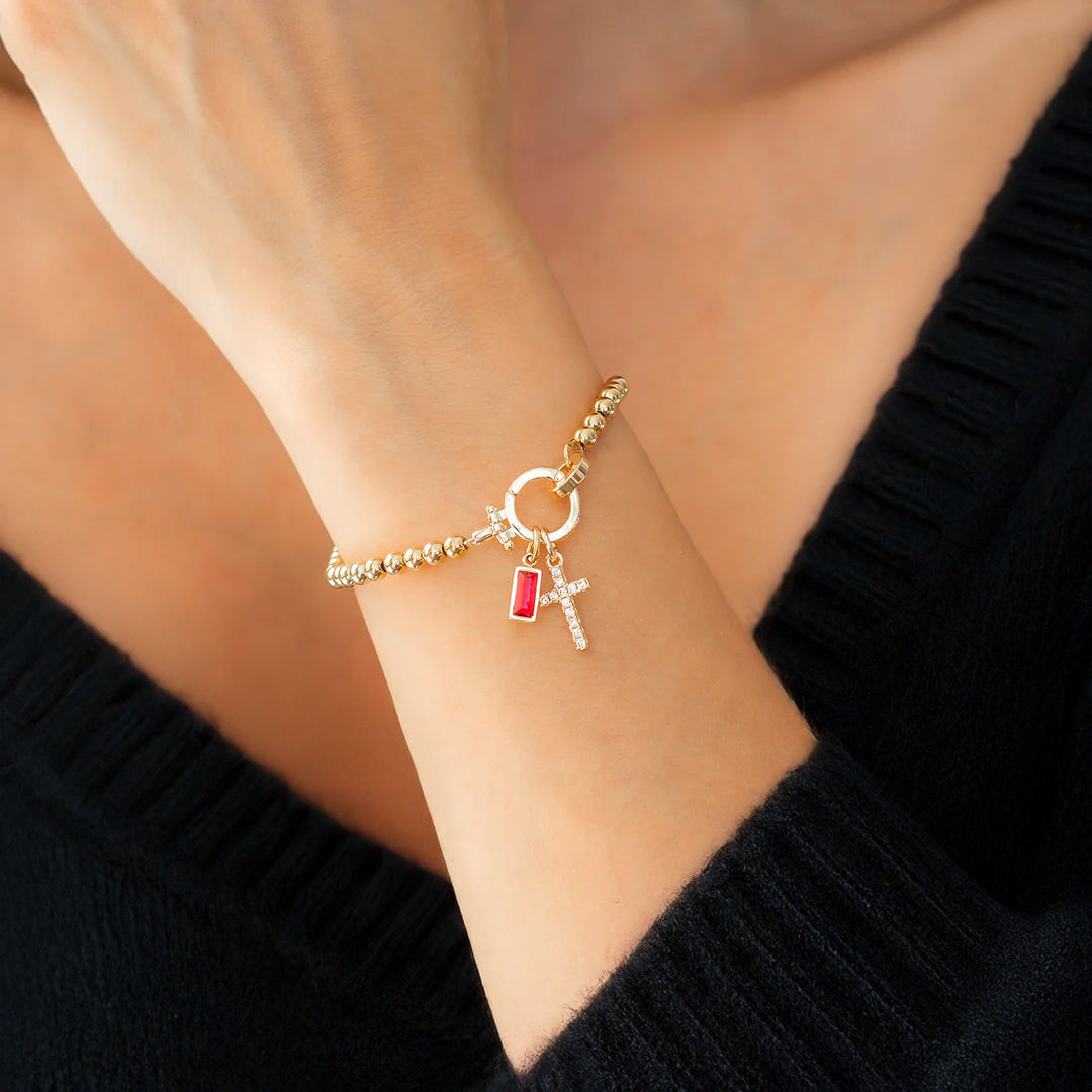 Cross Charm Birthstone Bracelet