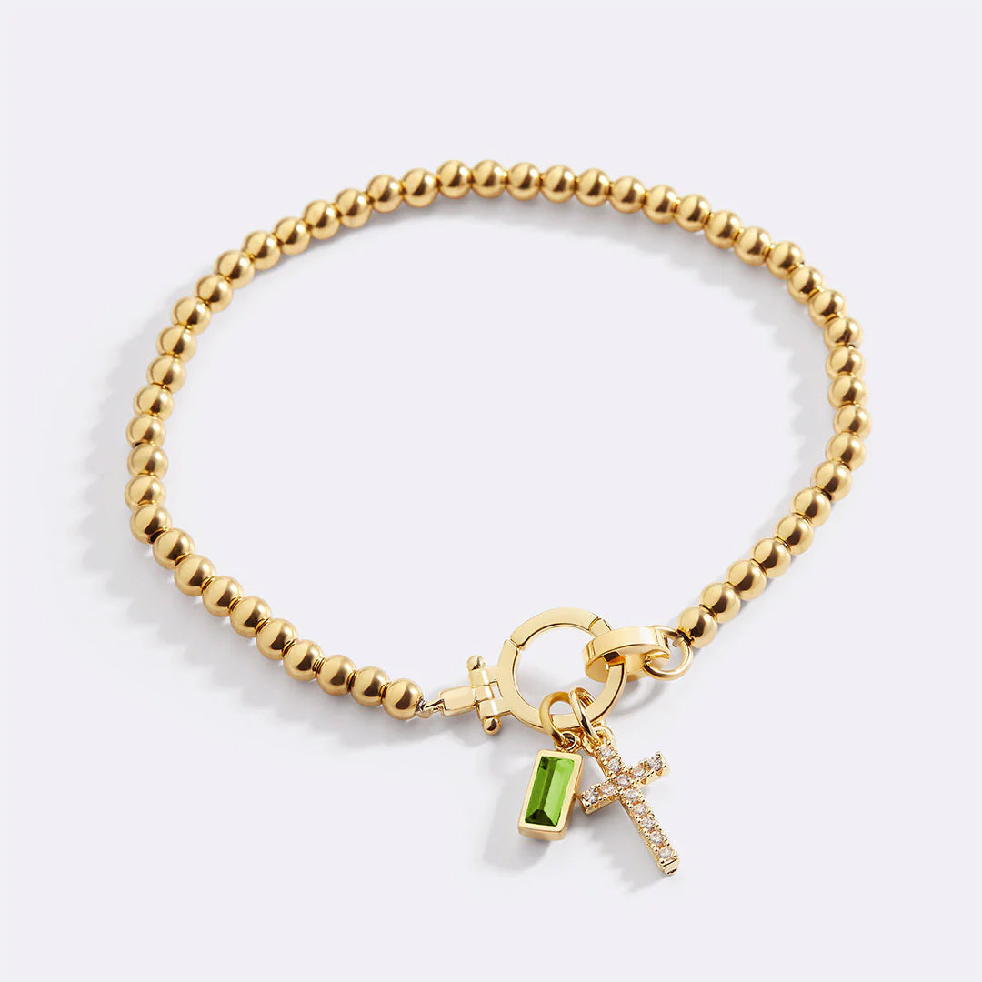 Cross Charm Birthstone Bracelet