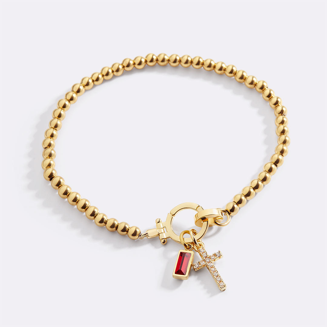 Cross Charm Birthstone Bracelet