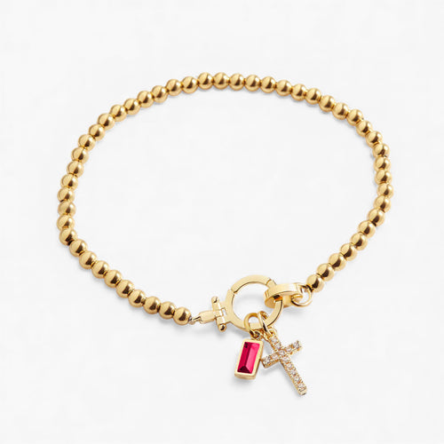 Cross Charm Birthstone Bracelet