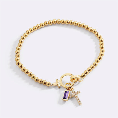 Cross Charm Birthstone Bracelet