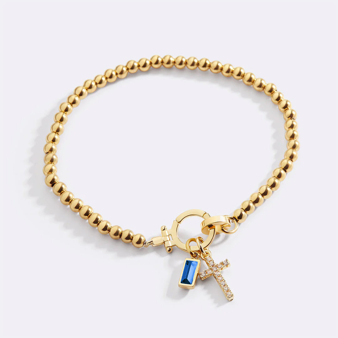 Cross Charm Birthstone Bracelet