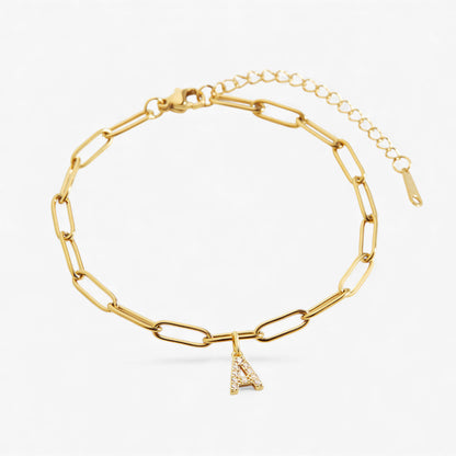 Paperclip Pave Initial Bracelet