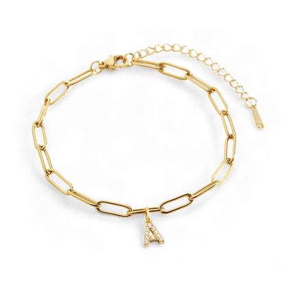 Paperclip Pave Initial Bracelet